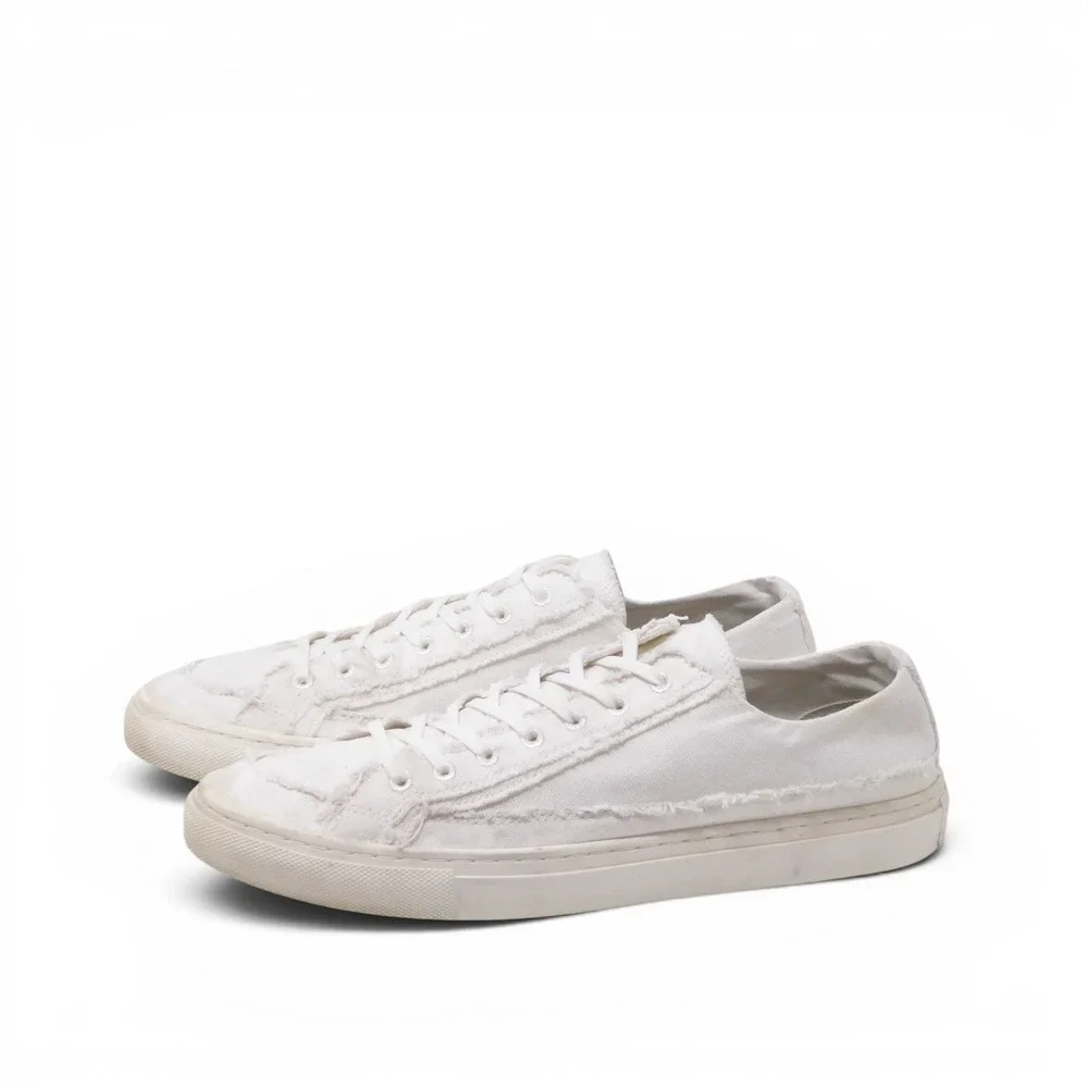 Nothing New Mens Sad Boy Low-Top Sneakers White Raw Edge Canvas 8.5M